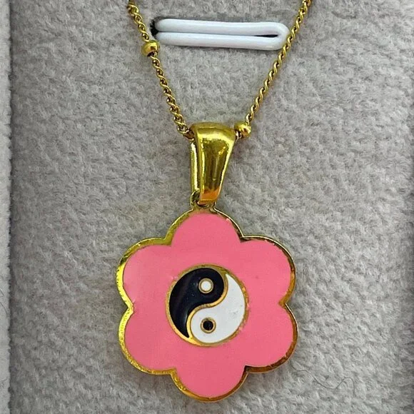 Yin and Yang & Mushroom Necklaces - Gold Plated Stainless Steel Jewelry - Picture 9 of 10